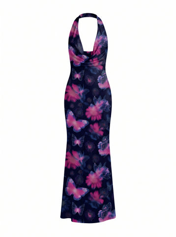 mssistert -'s Pink Butterfly Print Midi Dress