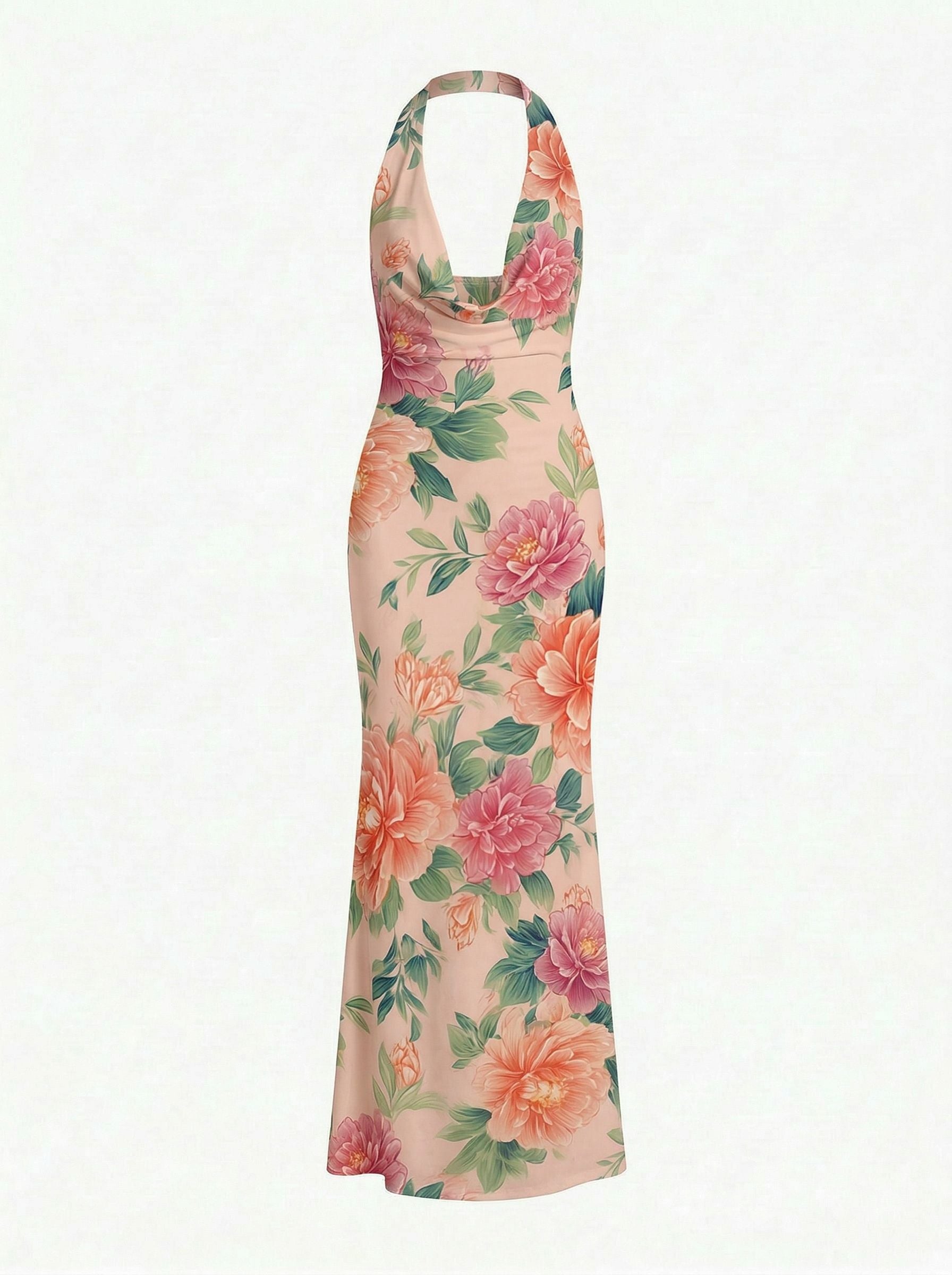 LILA English Garden Print Cowl Neck Bodycon Midi Dress