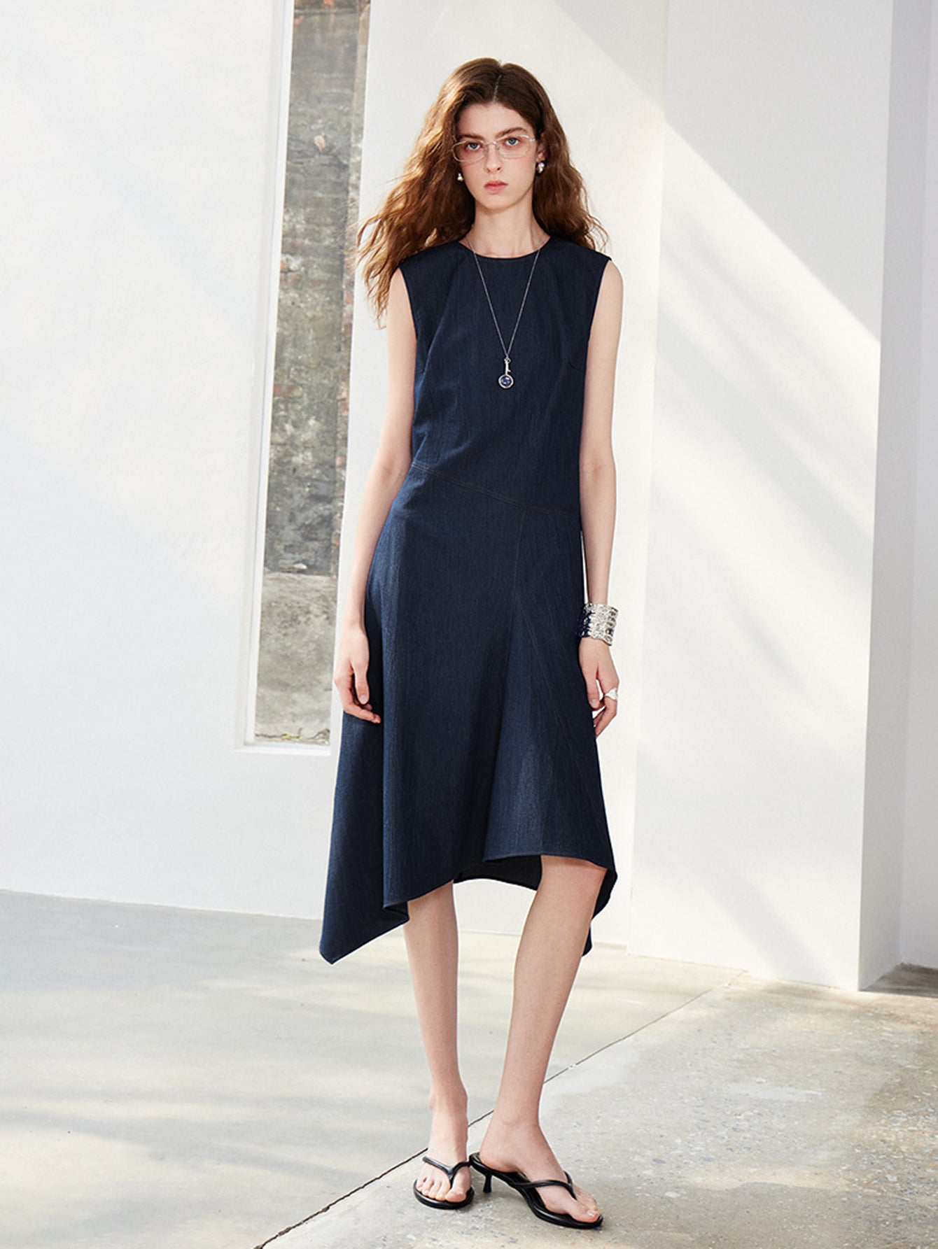 Asymmetric Hem Sleeveless Modern Midi Dress