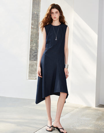 Asymmetric Hem Sleeveless Modern Midi Dress