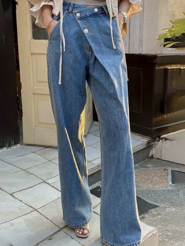 Asymmetric High Waisted Wide Leg Jeans