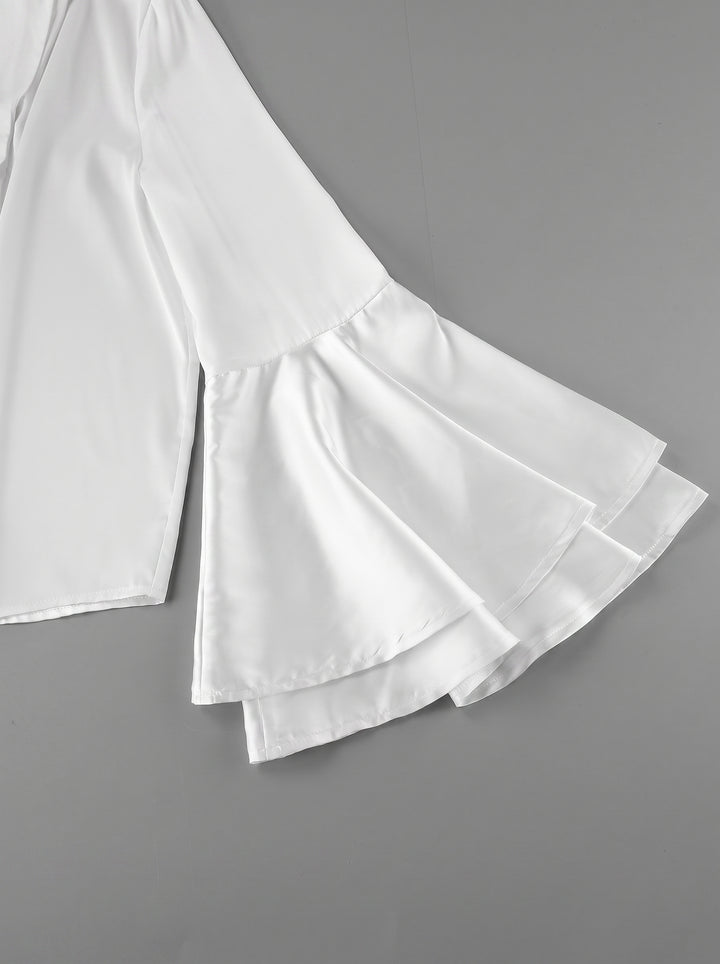 Dramatic Flared Sleeve Satin Button Shirt