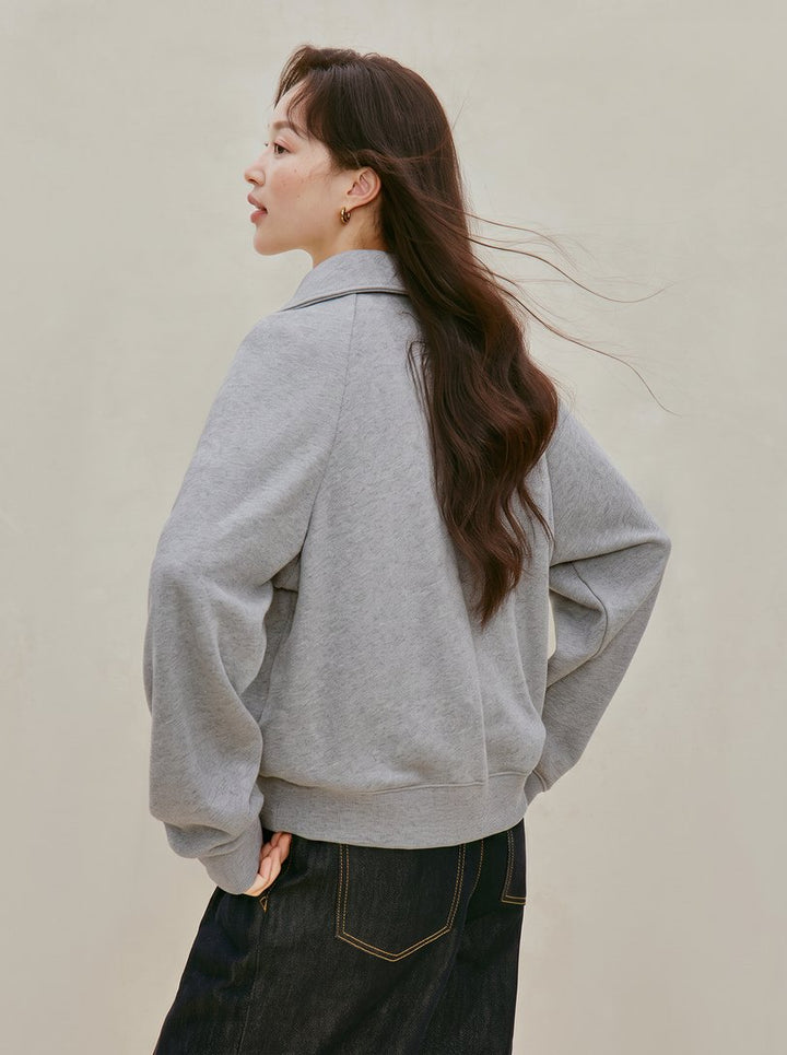 Embroidered Cotton Quarter Zip Sweatshirt