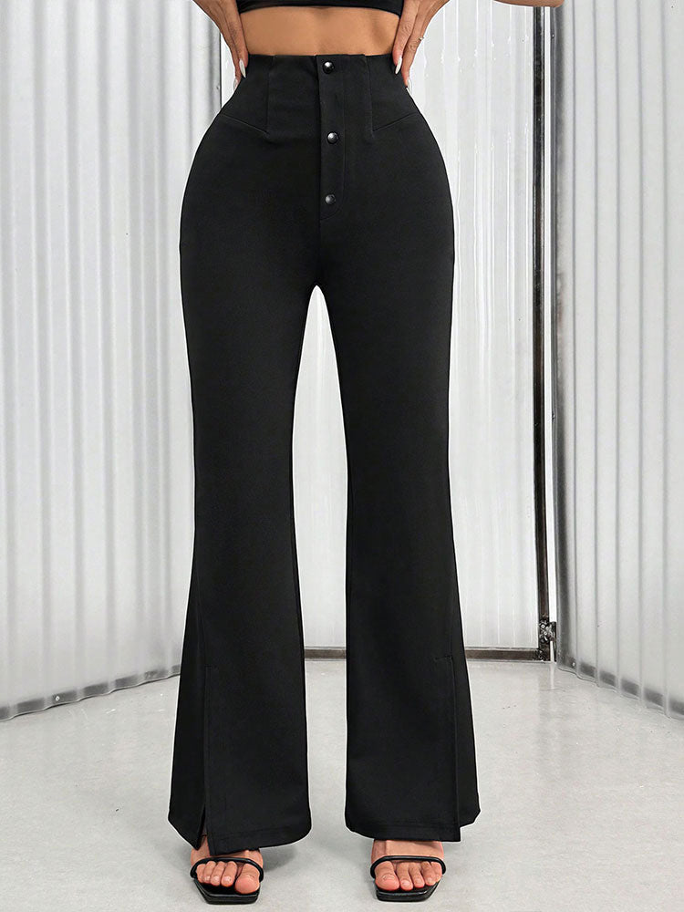High Waisted Slit Hem Trousers