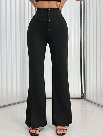 High Waisted Slit Hem Trousers