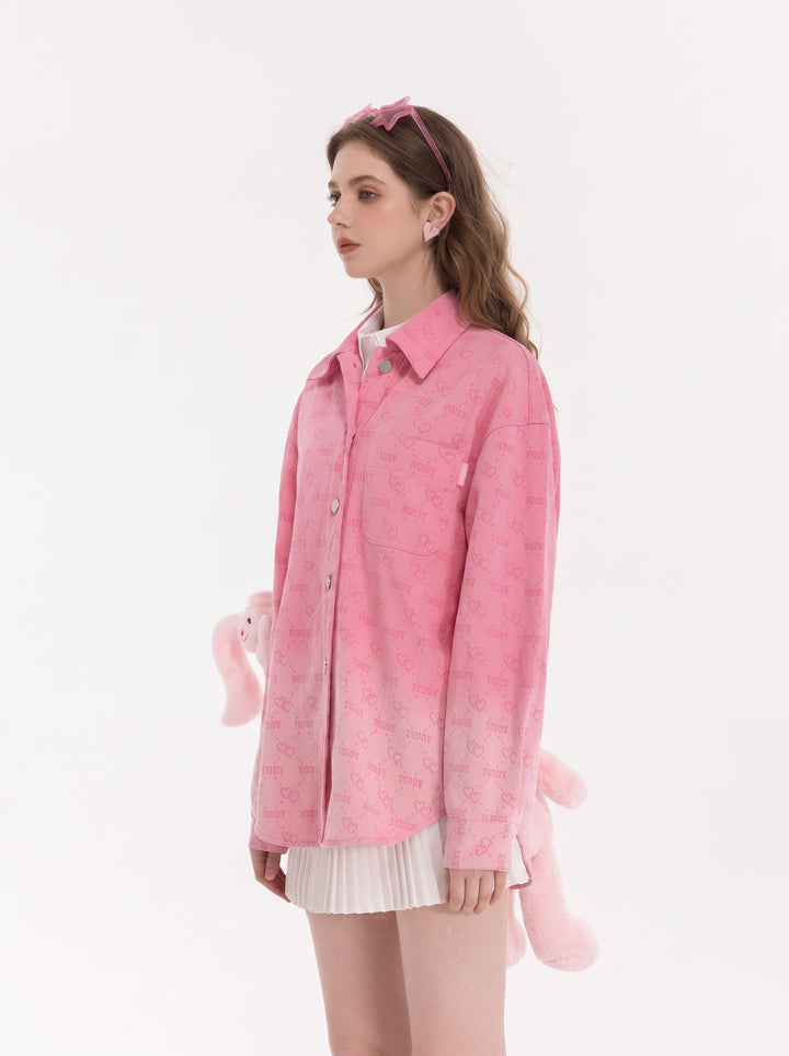 Cute Pink Heart Print Button Shirt