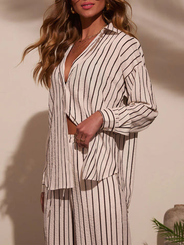 Oversized Striped Button Down Pants Set