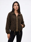 Leopard Print Corduroy Zip Up Jacket