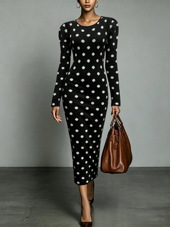 Elegant Polka Dot Knit Sweater Dress