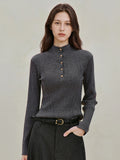 Button Mock Neck Ribbed Sweater