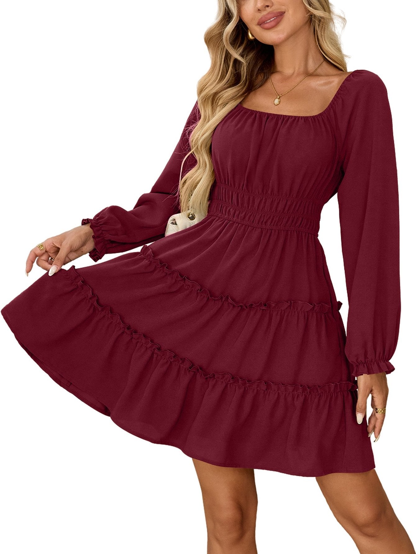 Square Neck Tiered Mini Dress