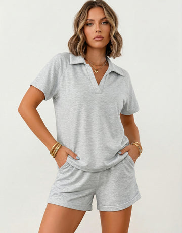 Polo Collar Minimalist Shorts Set