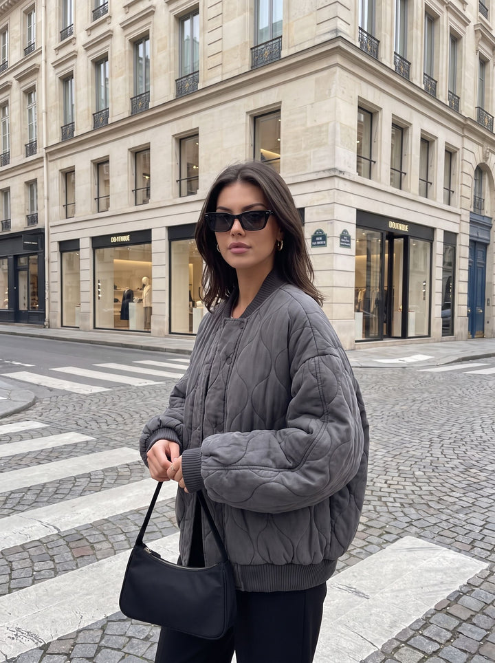 Oversized Quilted Bomber Puffer Jacket