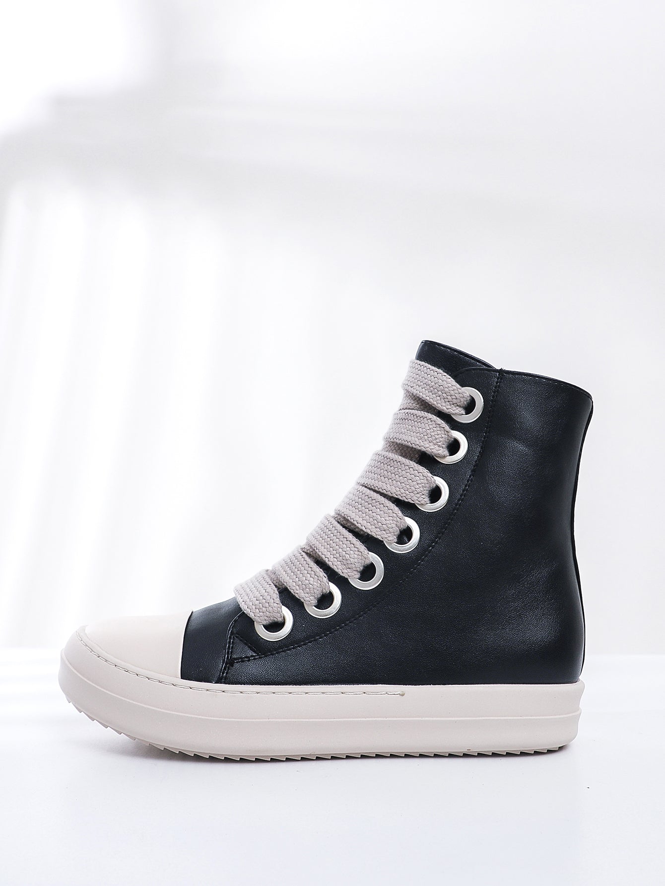 Chunky Platform Oversized Knit Laces Street-Style Boots-Black