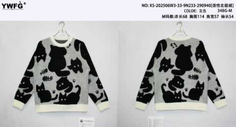 Oversized Cute Cat Print Sweater