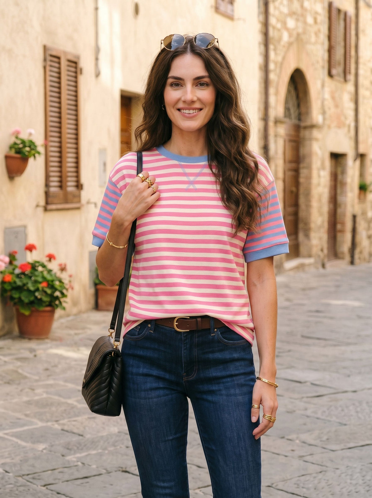Casual Striped Contrast Trim T Shirt