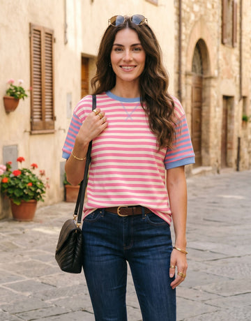 Casual Striped Contrast Trim T Shirt