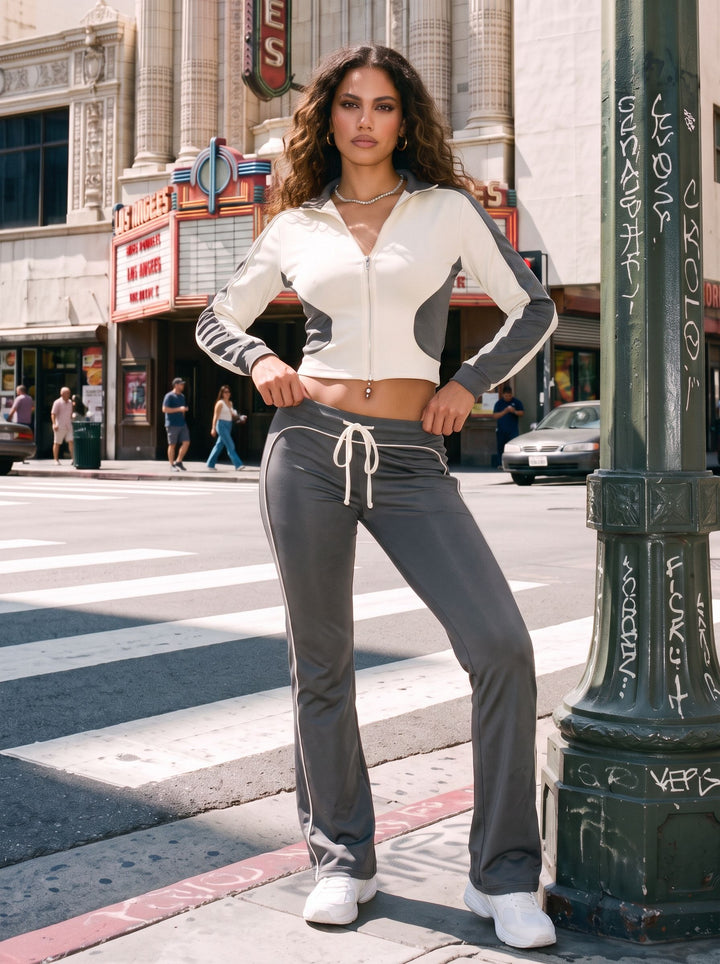 Colorblock Zip Up Tracksuit Pant Set