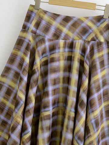 Plaid Asymmetric High Low Midi Skirt
