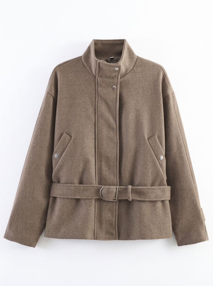 Cozy Belted Stand Collar Wool Jacket