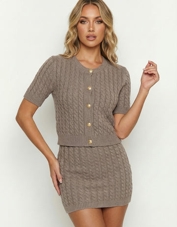 Cable Knit Short-Sleeved Casual Cardigan