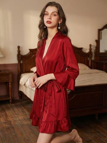 Short Ruffled-Hem Flared-Cuff Sexy Robe