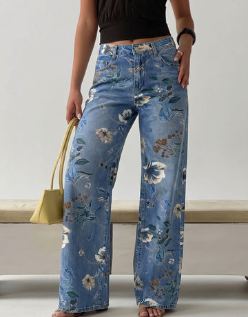 Floral Print High Waisted Jeans
