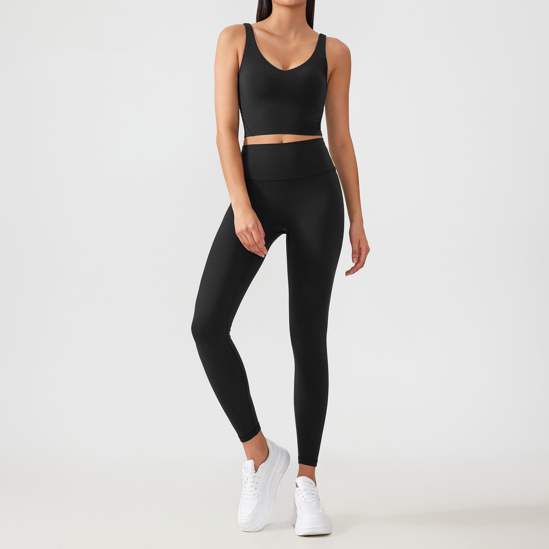 V-Neck Sports Bra High-Waisted Leggings Stylish Set-Multicolor