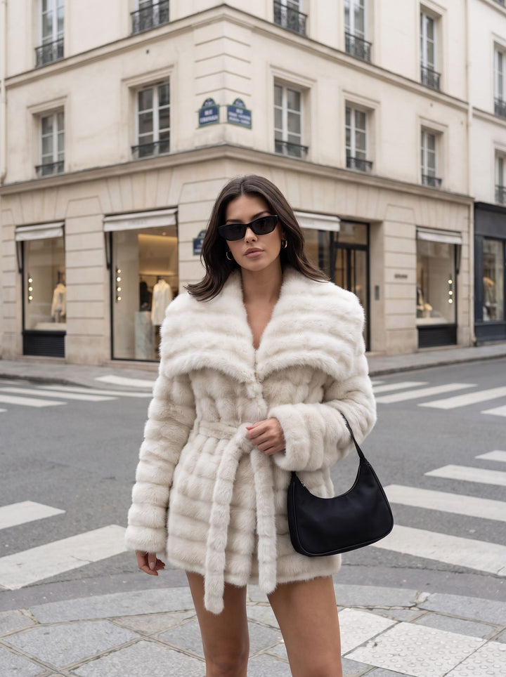 Luxurious Striped Faux Fur Coat