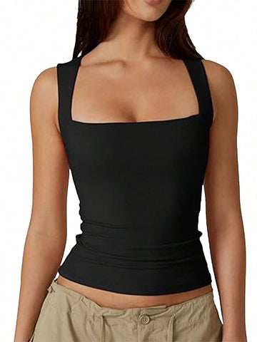 Ribbed Square Neck Tank Top