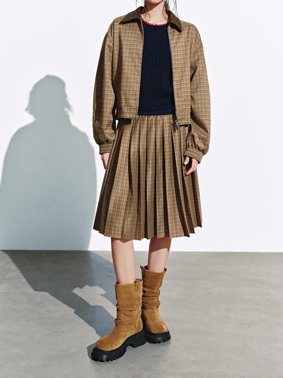 Urban Revivo 2 In 1 Layered Check Midi Skirts-Brown Check