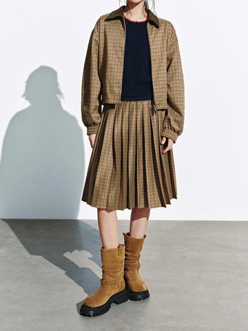 Urban Revivo 2 In 1 Layered Check Midi Skirts-Brown Check