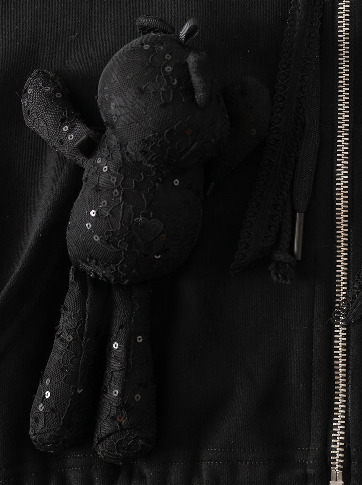 Lace Detail Zip Up Hooded Jacket