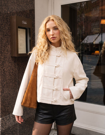 Elegant Mandarin Collar Button Jacket