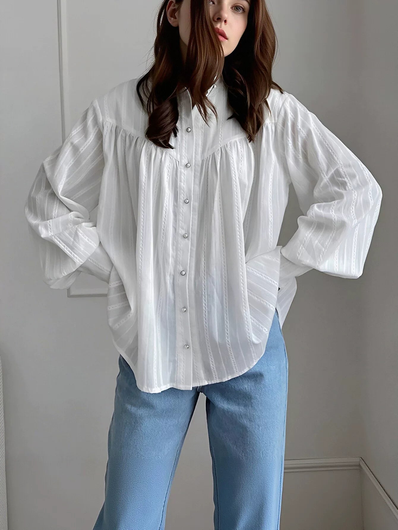 Oversized Textured Button Down Shirt