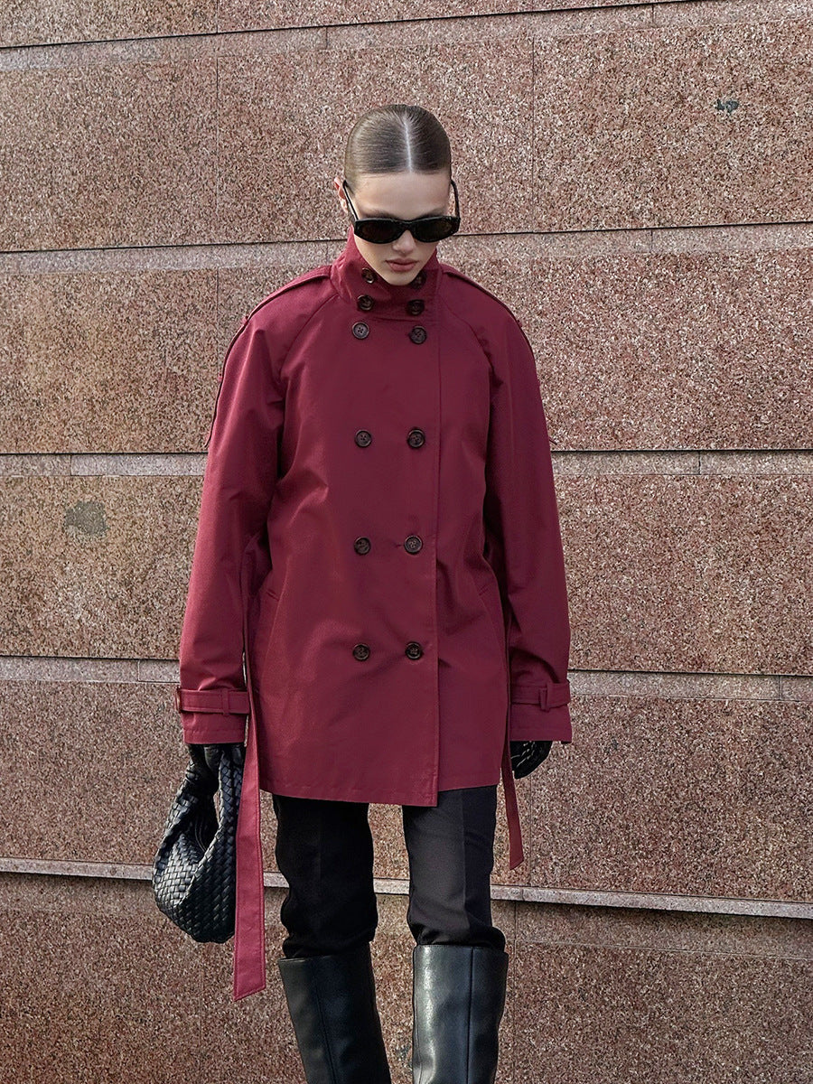 Cropped Double Breasted Belted Trench Coat