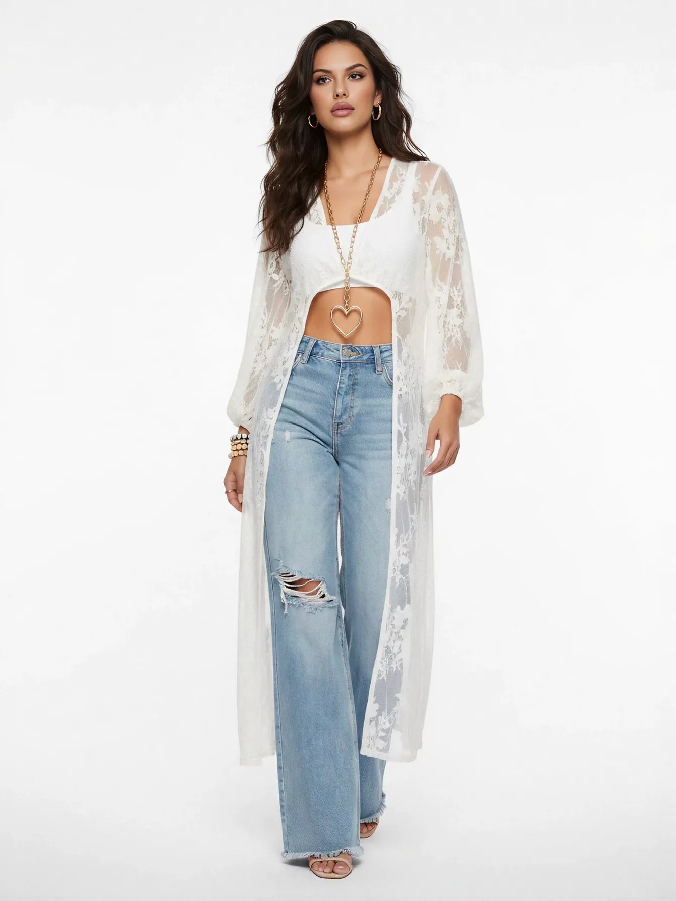 High Rise Distressed Wide Leg Jeans