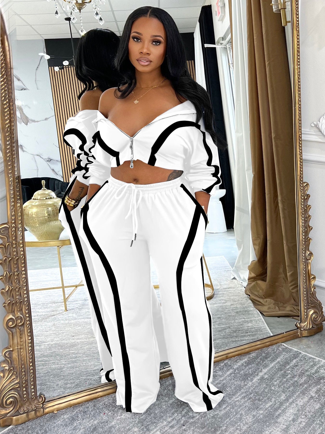 Zip Up Colorblock Lounge Pant Set