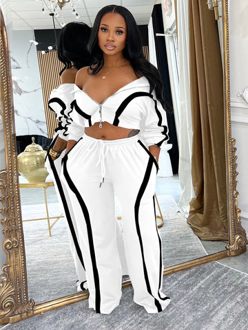 Zip Up Colorblock Lounge Pant Set