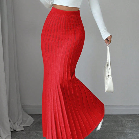 High Waisted Ribbed Knit Maxi Skirt