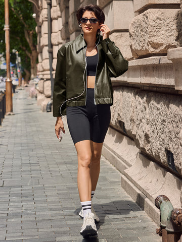 Oversized Zip Up Faux Leather Jacket