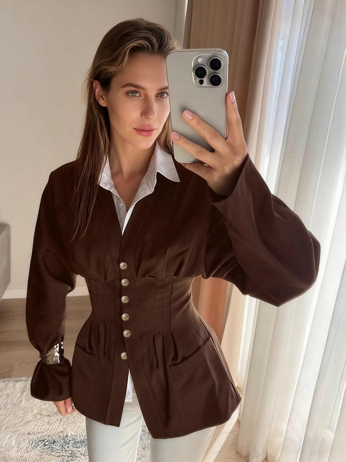 Corset Waist Button Down Shirt