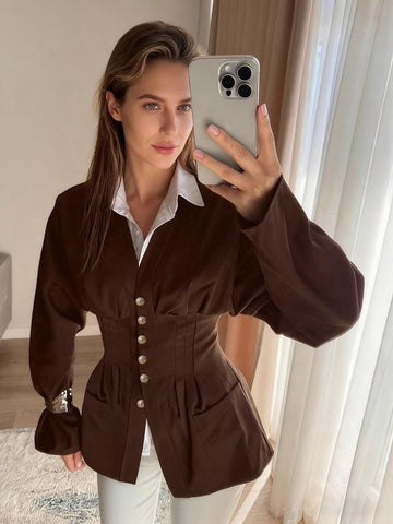 Corset Waist Button Down Shirt