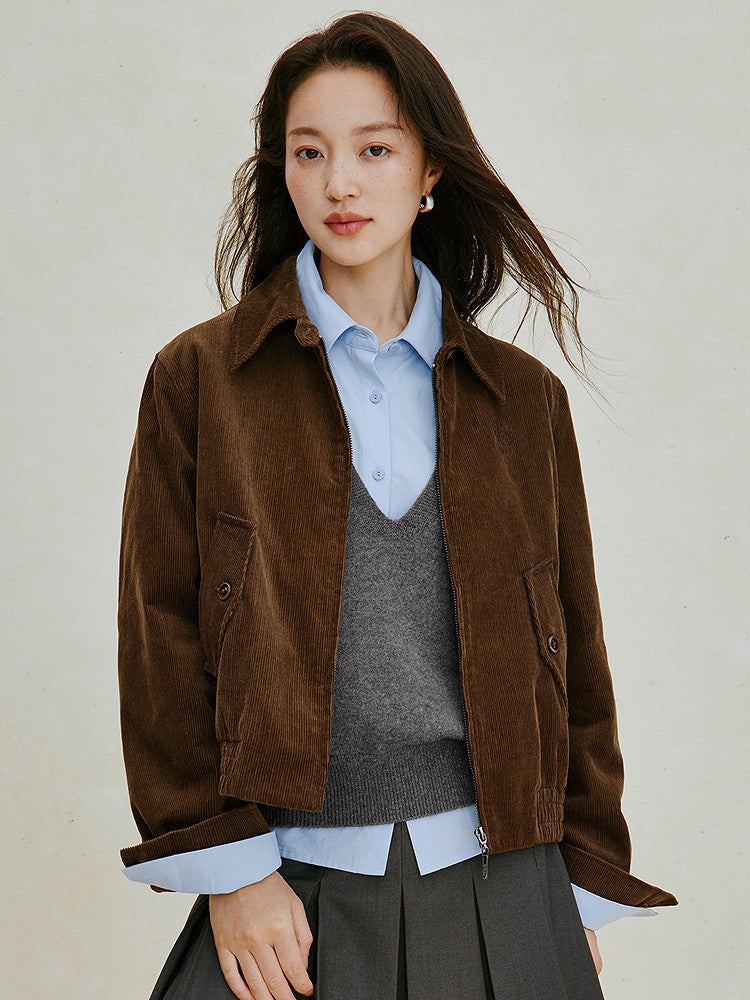 Embroidered Corduroy Casual Bomber Jacket