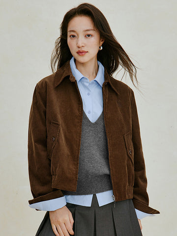 Embroidered Corduroy Casual Bomber Jacket