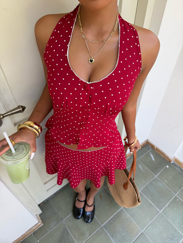 Polka Dot Halter Skirt Set