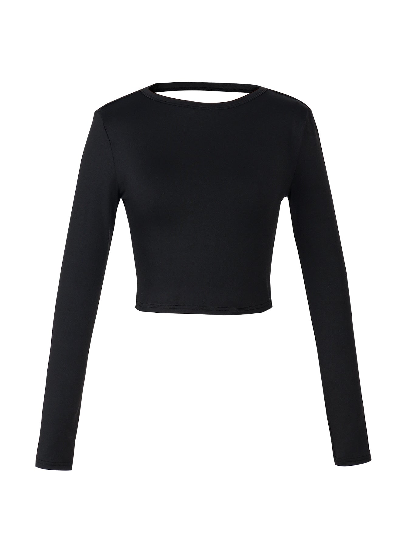 Bateau Neck Lon Sleeve Fitted Minimalist T-shirt-Black