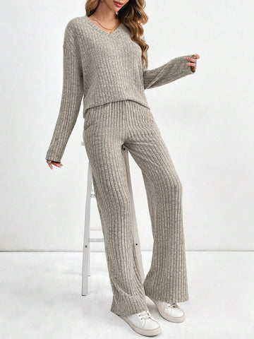 Cozy Ribbed Knit Lounge Pants Set