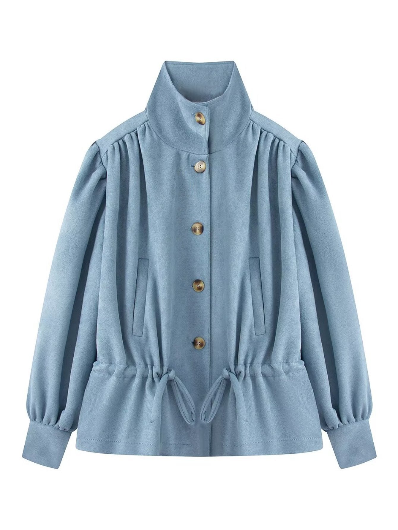 Puff Sleeve Drawstring Waist Trench Coat