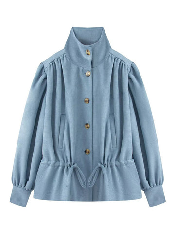 Puff Sleeve Drawstring Waist Trench Coat